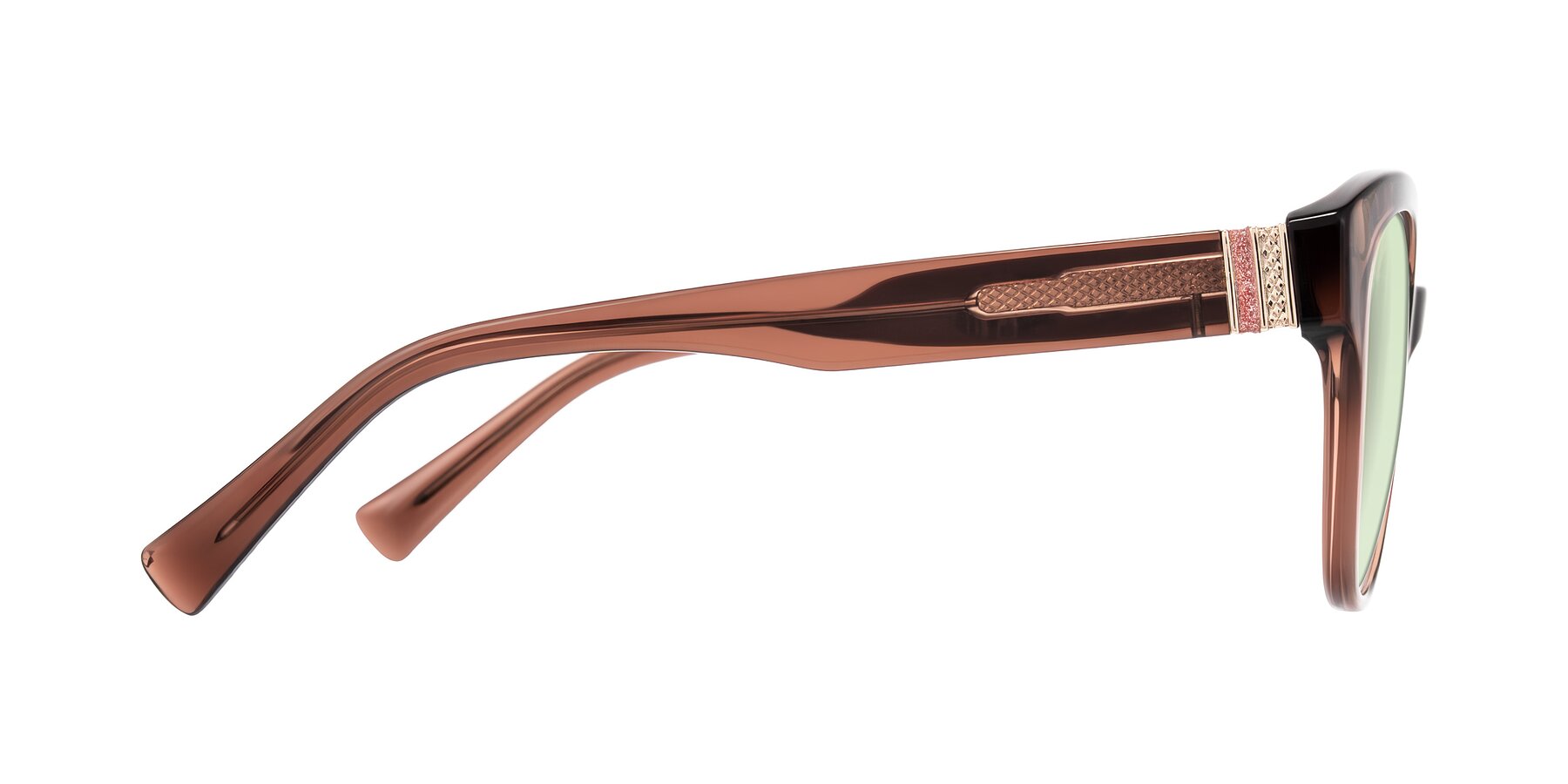 Side of Zipa in Translucent Brown with Light Green Tinted Lenses