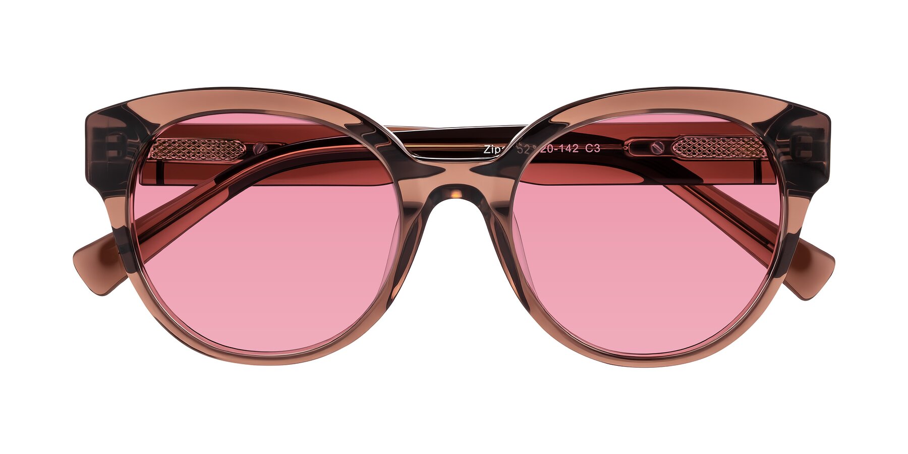 Folded Front of Zipa in Translucent Brown with Pink Tinted Lenses
