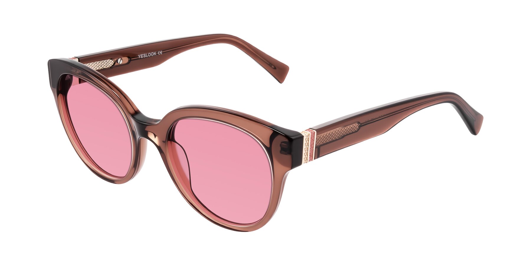 Angle of Zipa in Translucent Brown with Pink Tinted Lenses