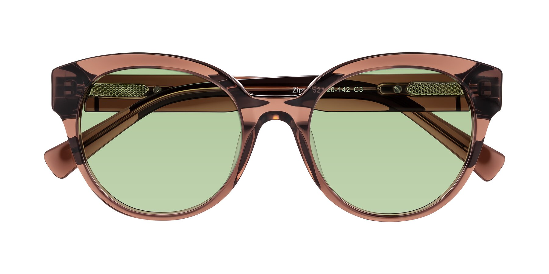 Folded Front of Zipa in Translucent Brown with Medium Green Tinted Lenses