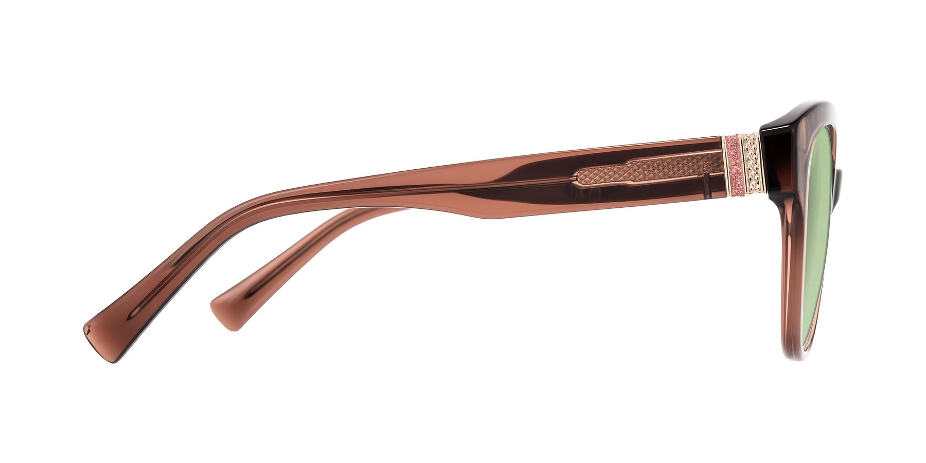Side of Zipa in Translucent Brown with Medium Green Tinted Lenses