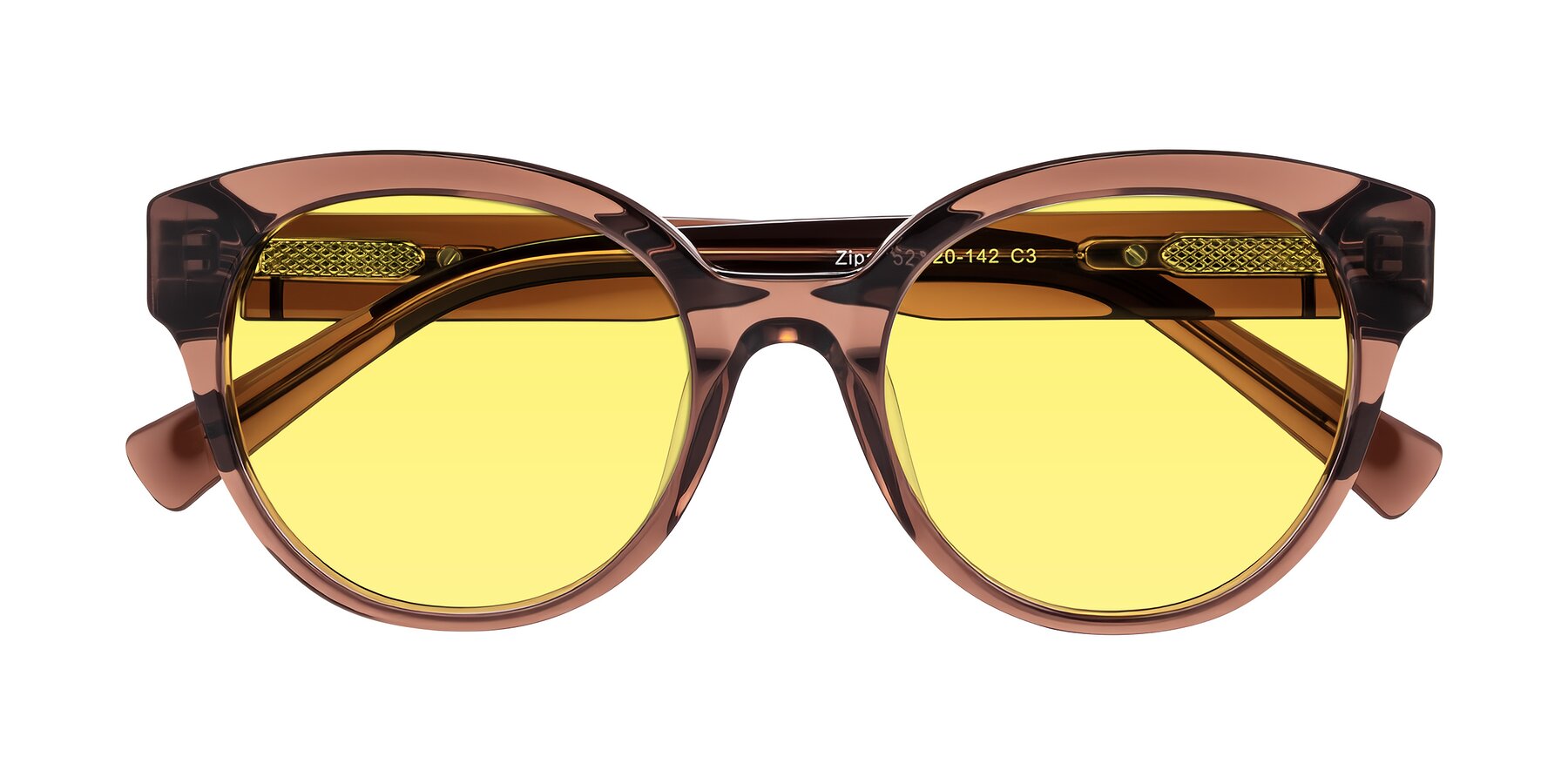 Folded Front of Zipa in Translucent Brown with Medium Yellow Tinted Lenses