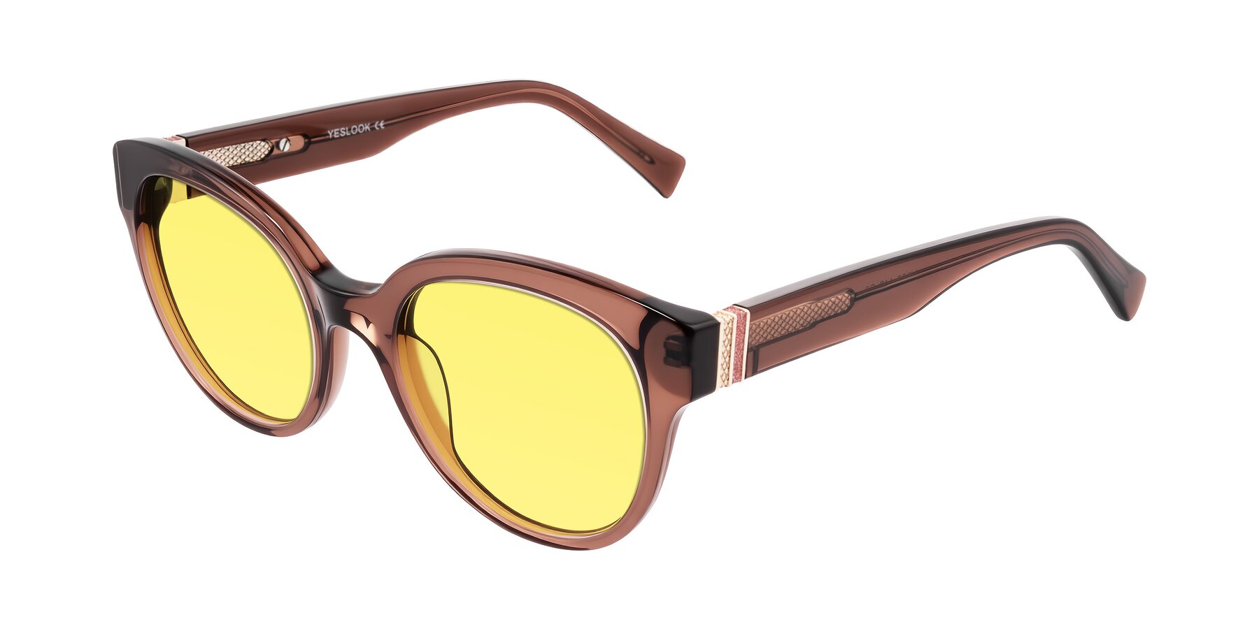 Angle of Zipa in Translucent Brown with Medium Yellow Tinted Lenses