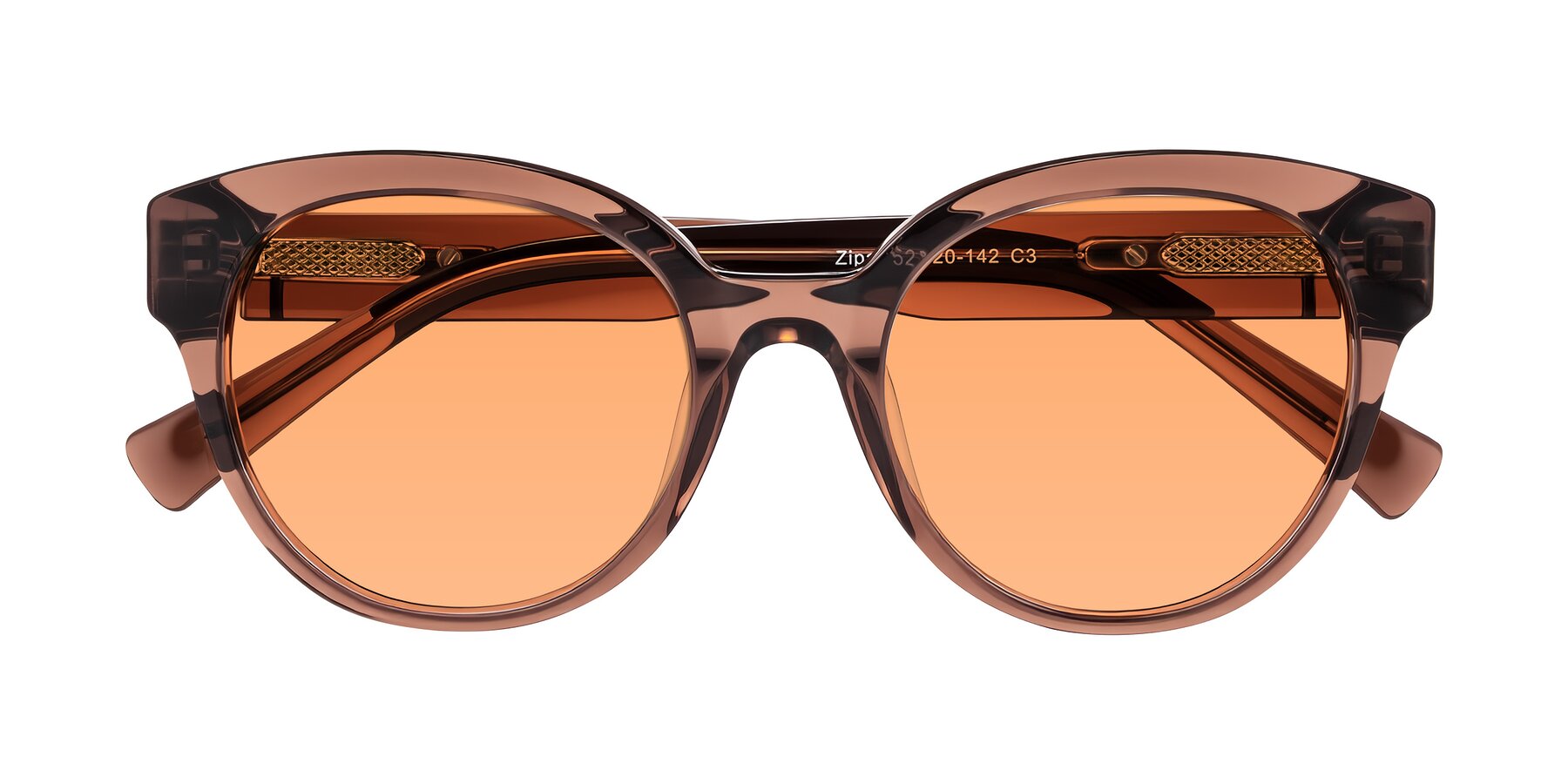 Folded Front of Zipa in Translucent Brown with Medium Orange Tinted Lenses