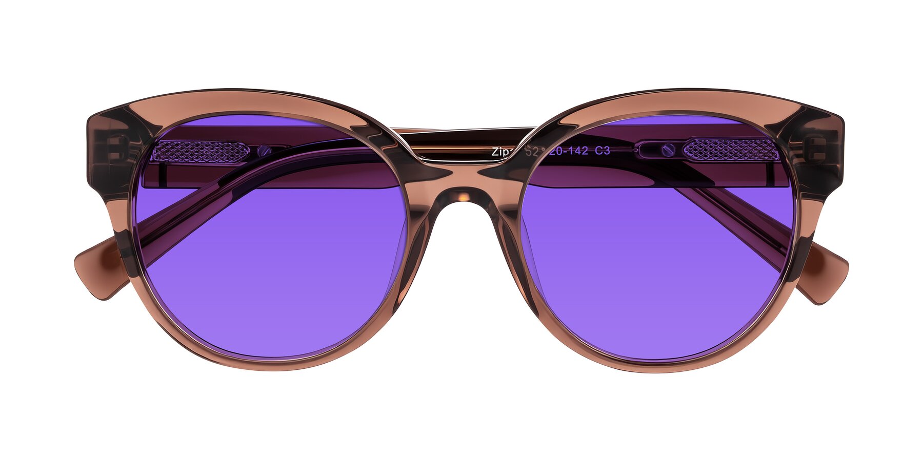 Folded Front of Zipa in Translucent Brown with Purple Tinted Lenses