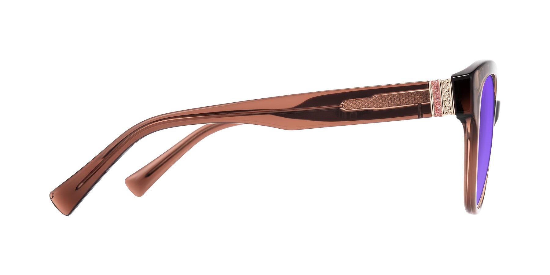 Side of Zipa in Translucent Brown with Purple Tinted Lenses