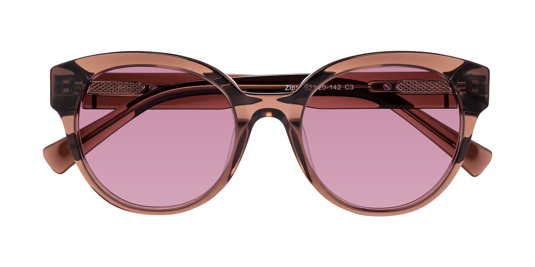 Folded Front of Zipa in Translucent Brown with Medium Wine Tinted Lenses