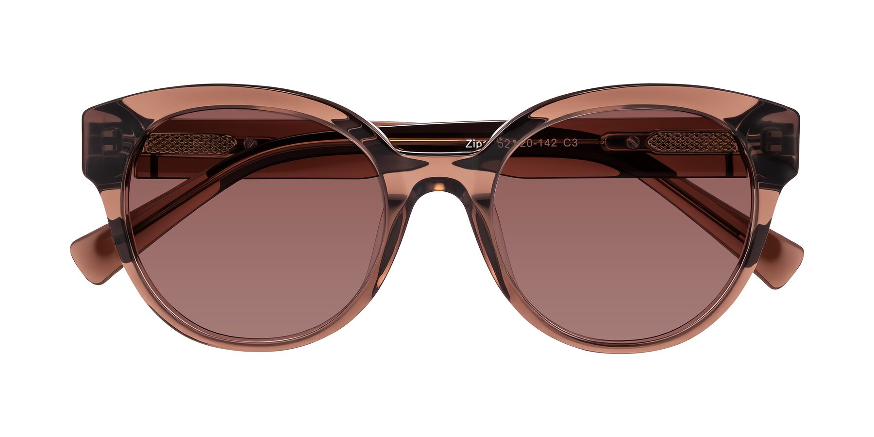 Folded Front of Zipa in Translucent Brown with Garnet Tinted Lenses