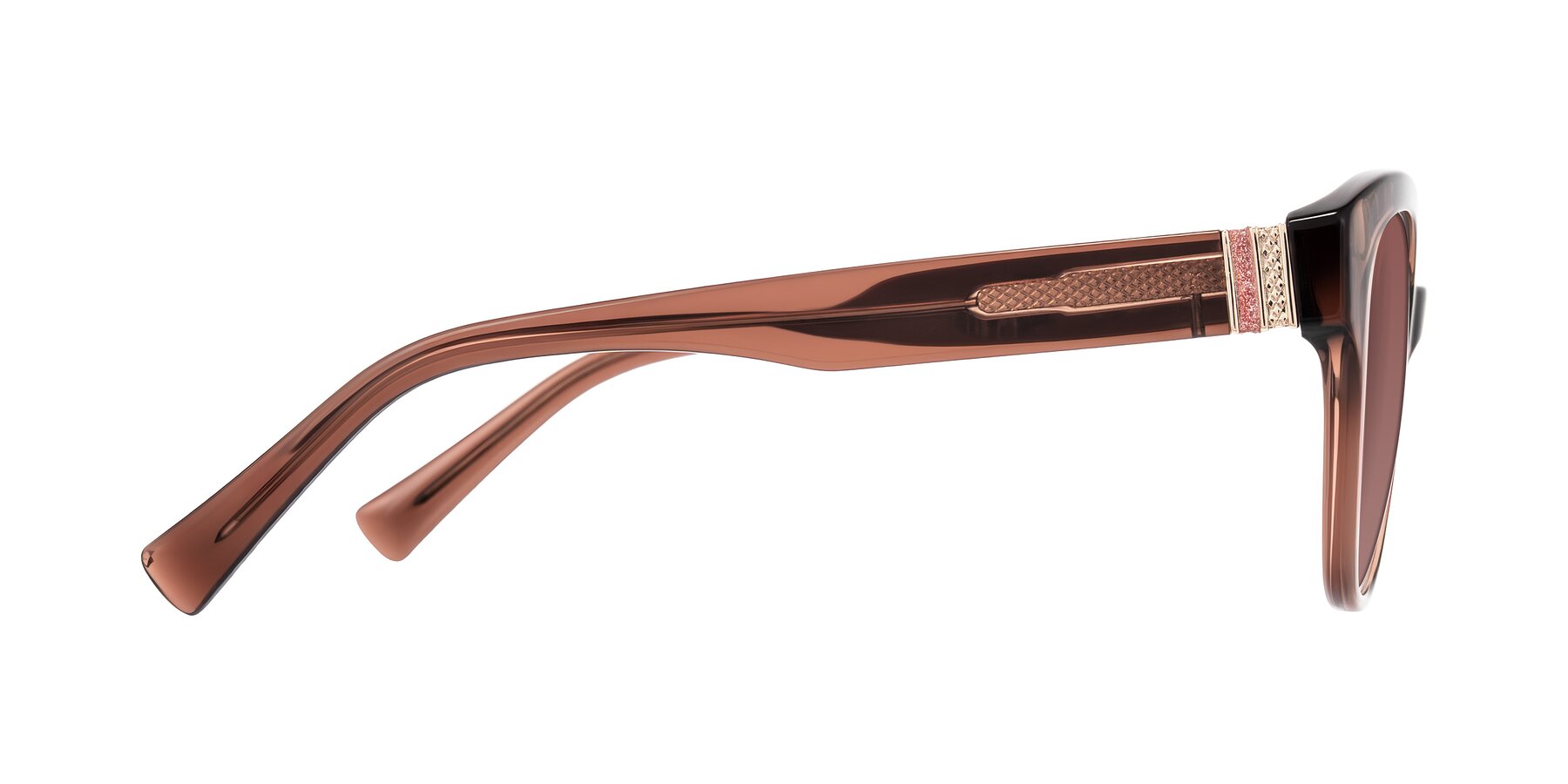 Side of Zipa in Translucent Brown with Garnet Tinted Lenses