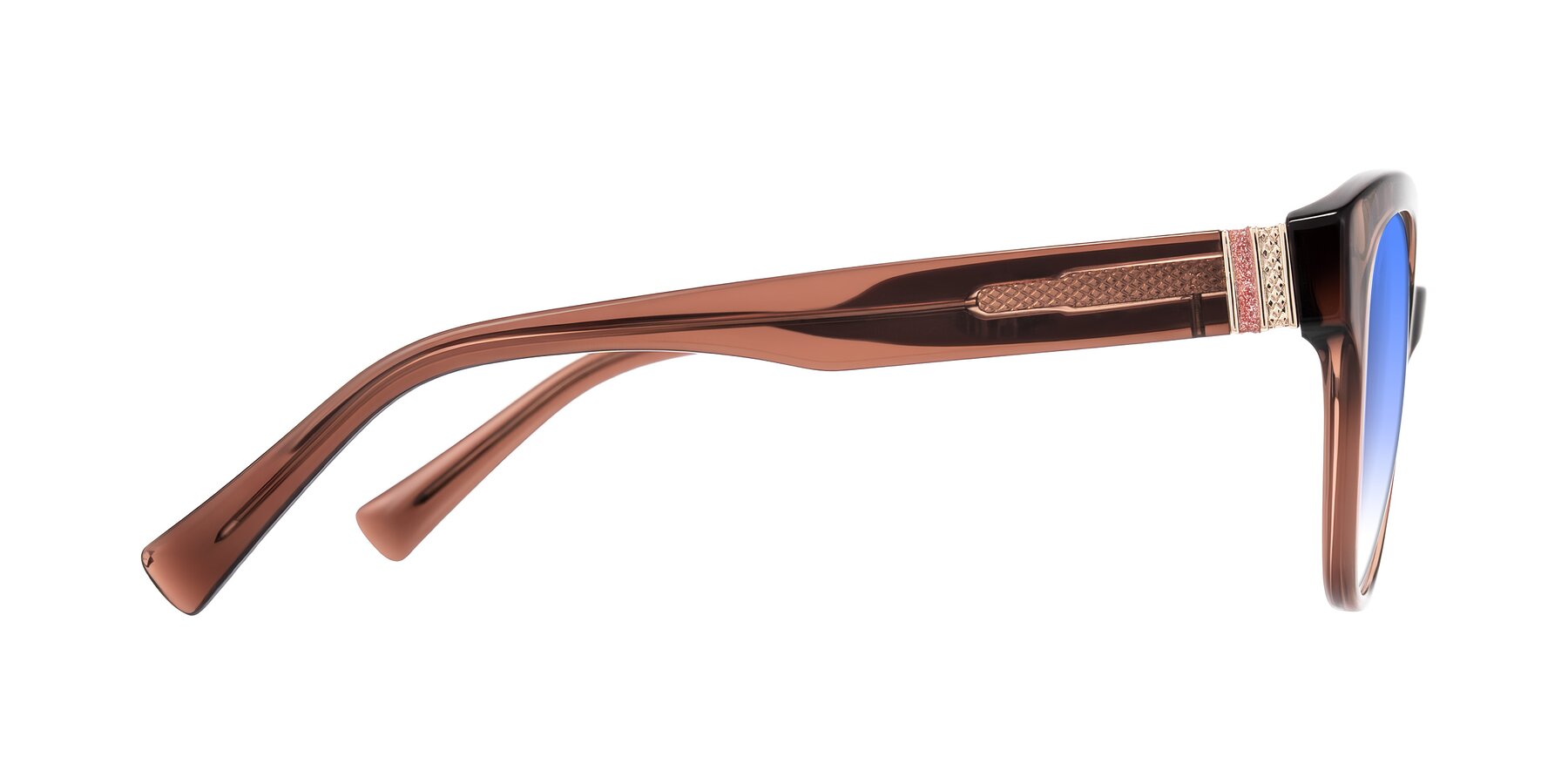 Side of Zipa in Translucent Brown with Blue Gradient Lenses