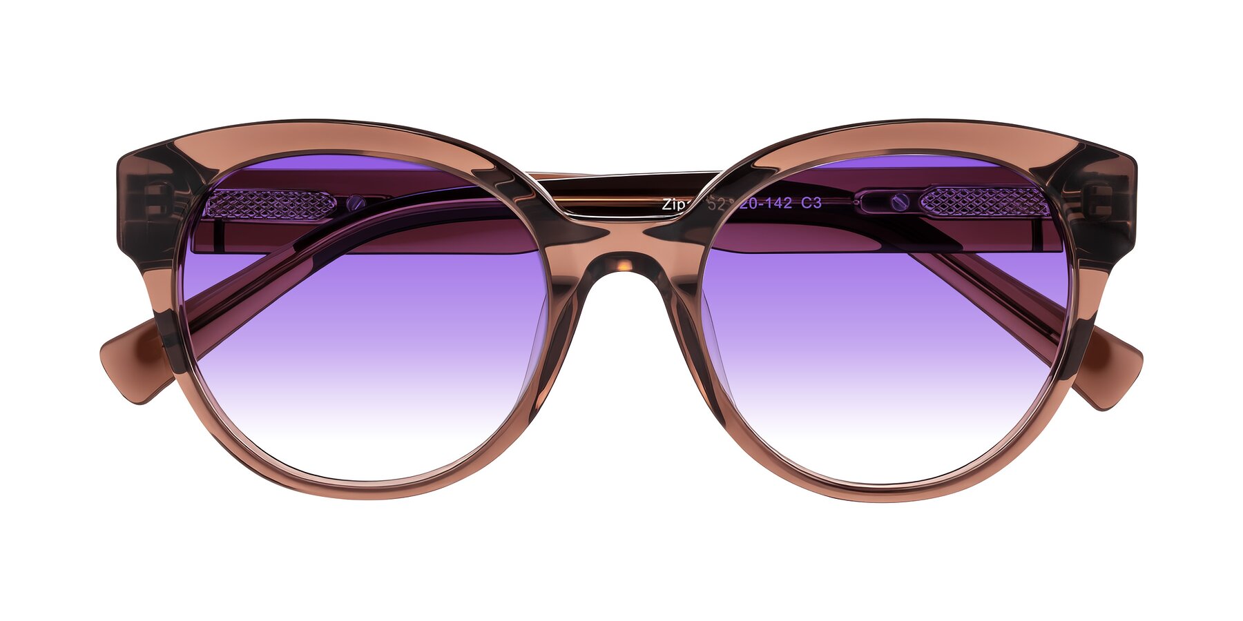 Folded Front of Zipa in Translucent Brown with Purple Gradient Lenses