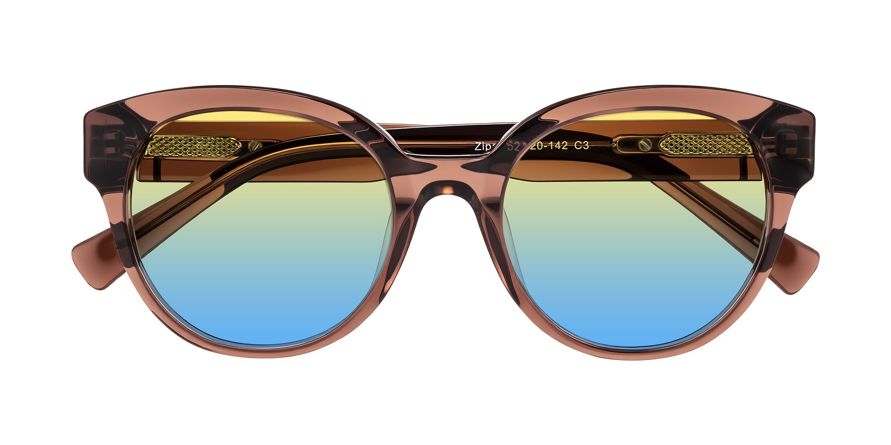 Folded Front of Zipa in Translucent Brown with Yellow / Blue Gradient Lenses