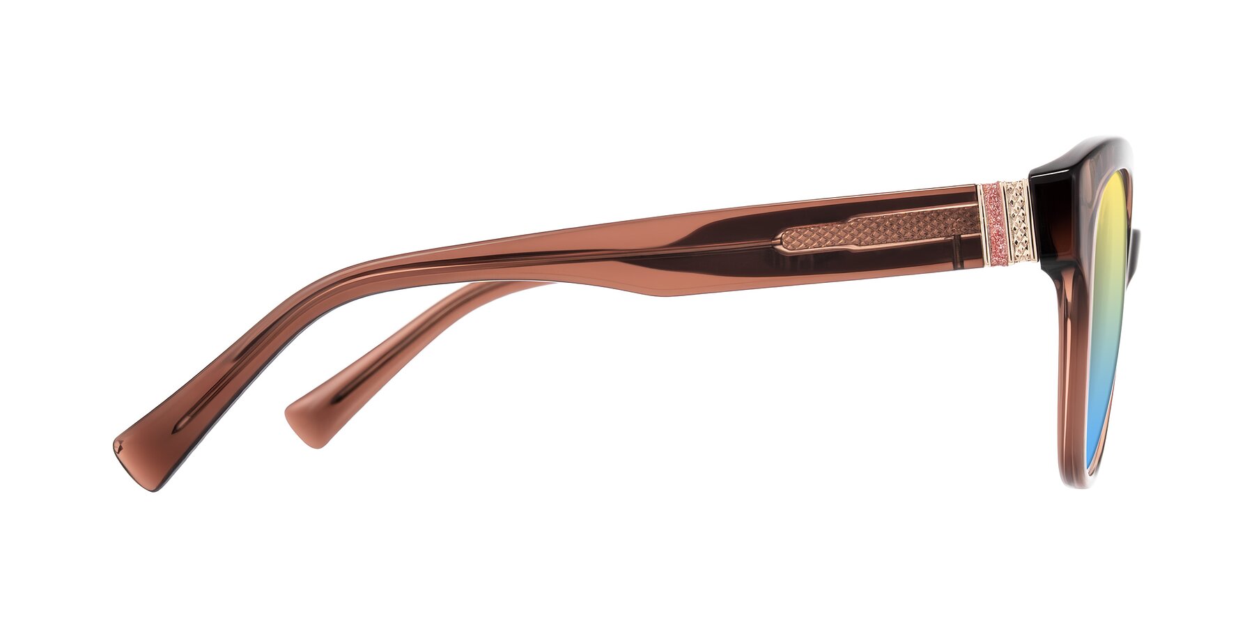 Side of Zipa in Translucent Brown with Yellow / Blue Gradient Lenses