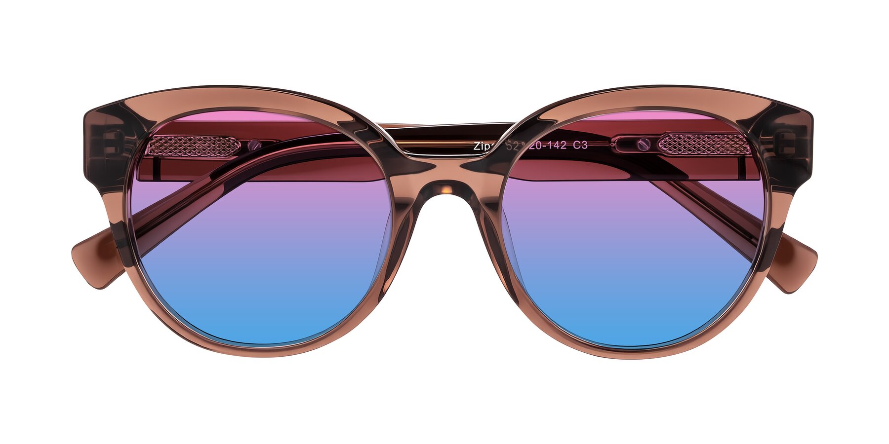 Folded Front of Zipa in Translucent Brown with Pink / Blue Gradient Lenses