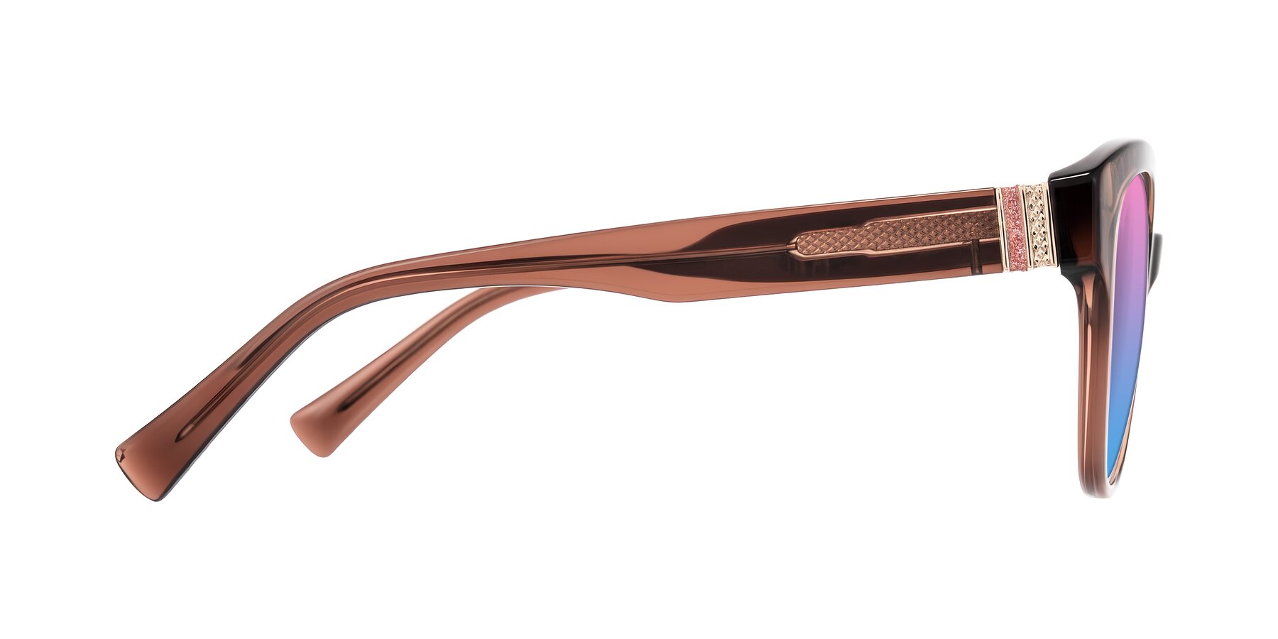 Side of Zipa in Translucent Brown with Pink / Blue Gradient Lenses