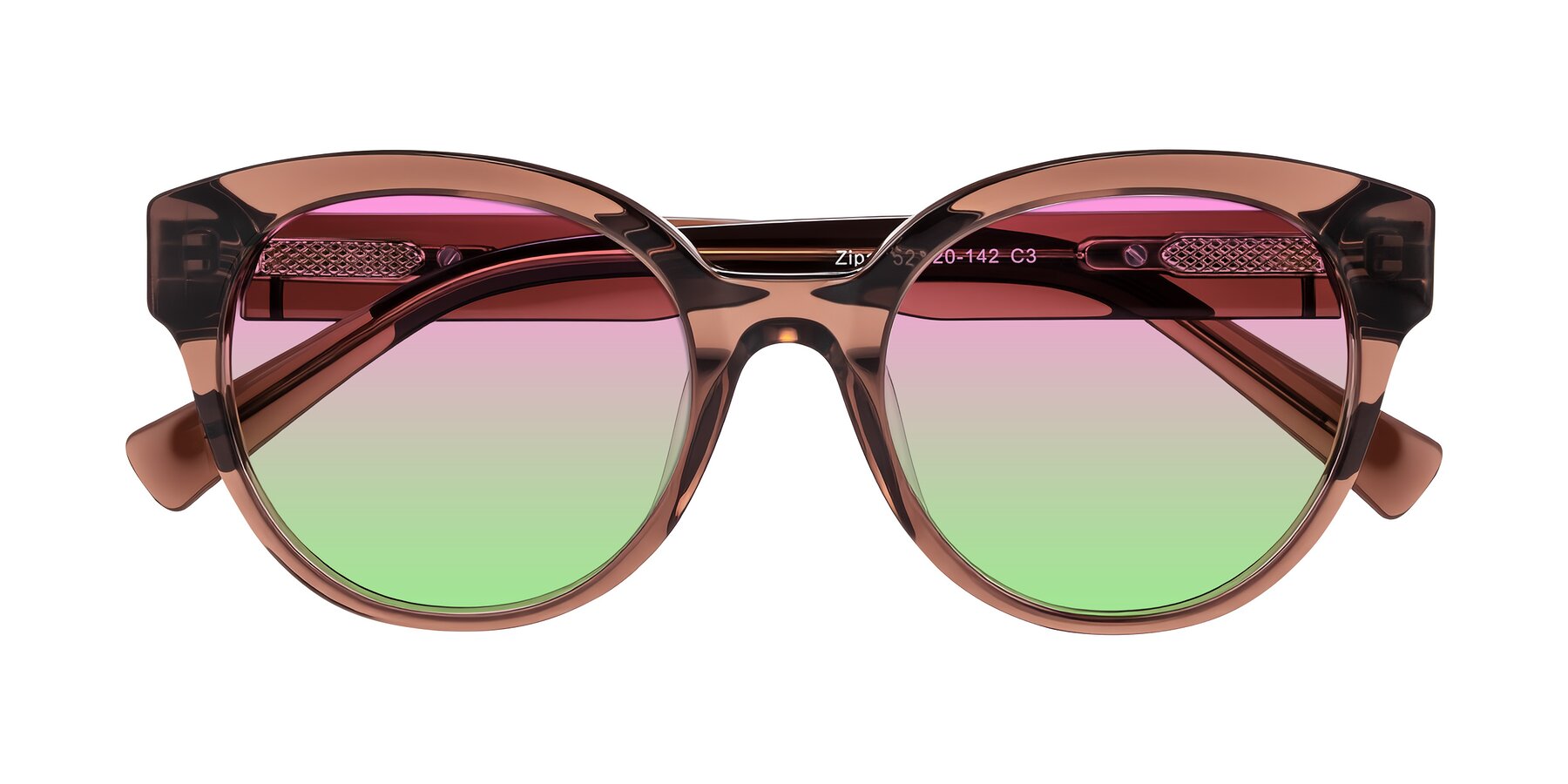 Folded Front of Zipa in Translucent Brown with Pink / Green Gradient Lenses