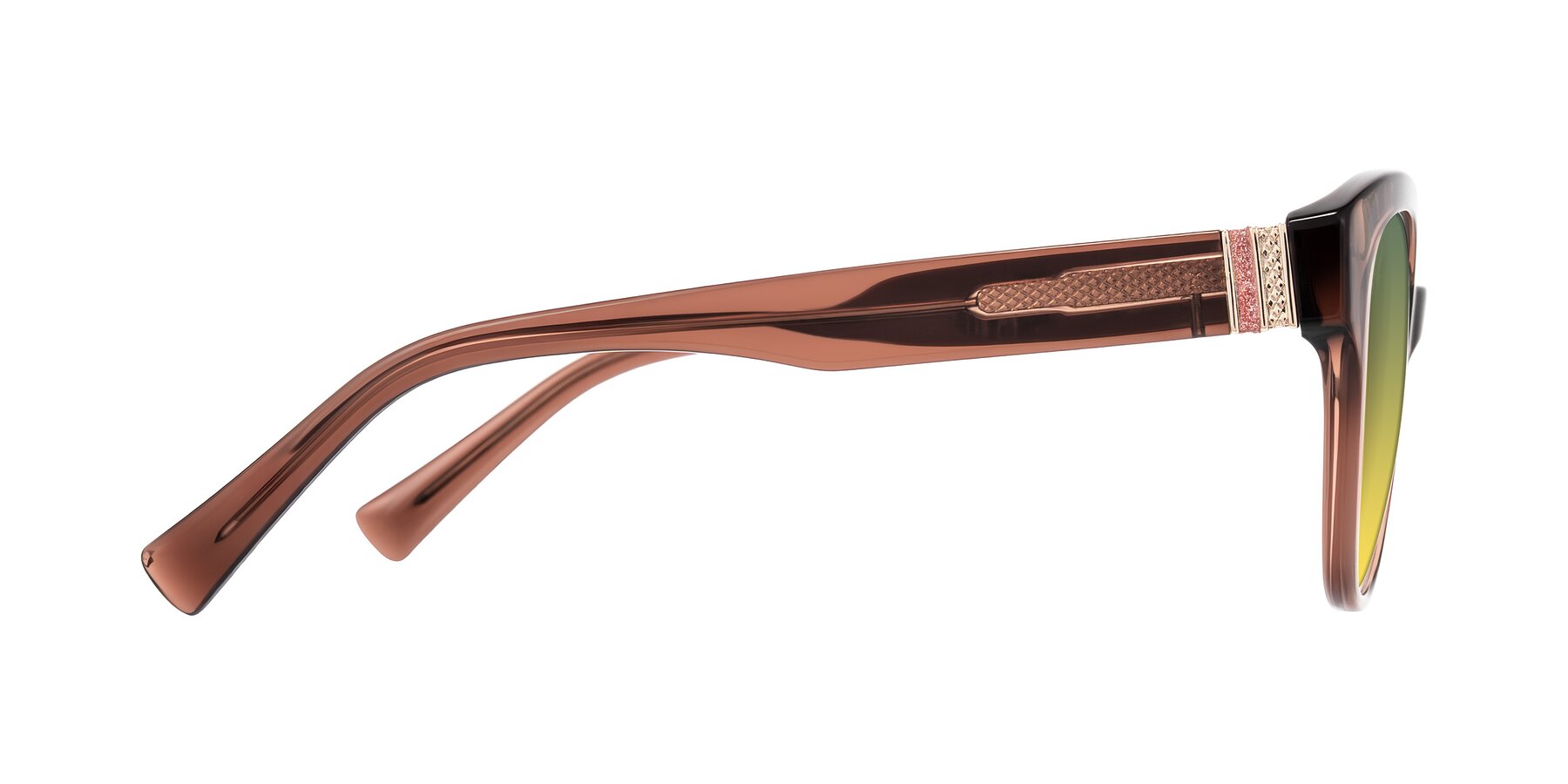 Side of Zipa in Translucent Brown with Green / Yellow Gradient Lenses