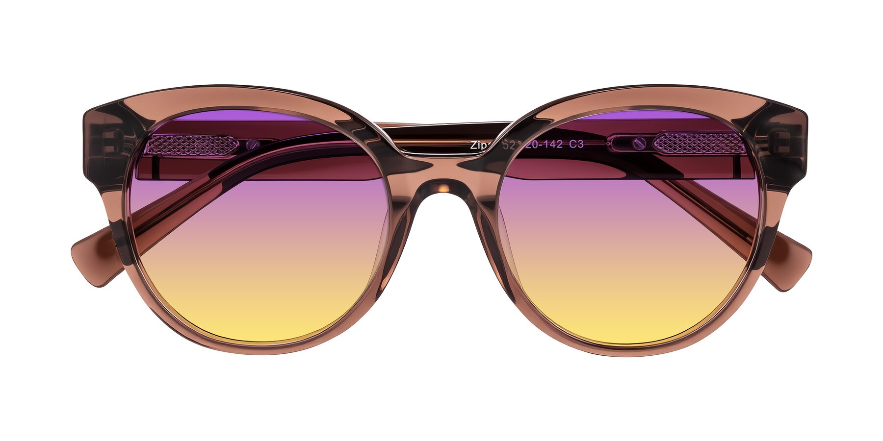Folded Front of Zipa in Translucent Brown with Purple / Yellow Gradient Lenses