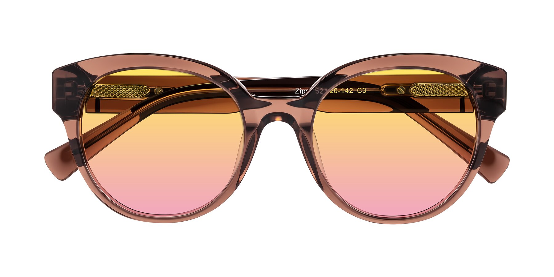 Folded Front of Zipa in Translucent Brown with Yellow / Pink Gradient Lenses