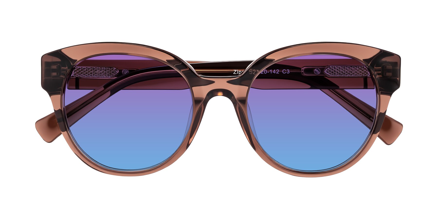 Folded Front of Zipa in Translucent Brown with Purple / Blue Gradient Lenses