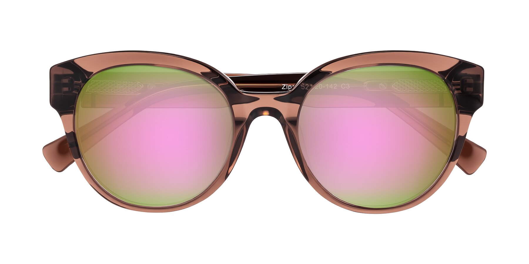 Folded Front of Zipa in Translucent Brown with Pink Mirrored Lenses