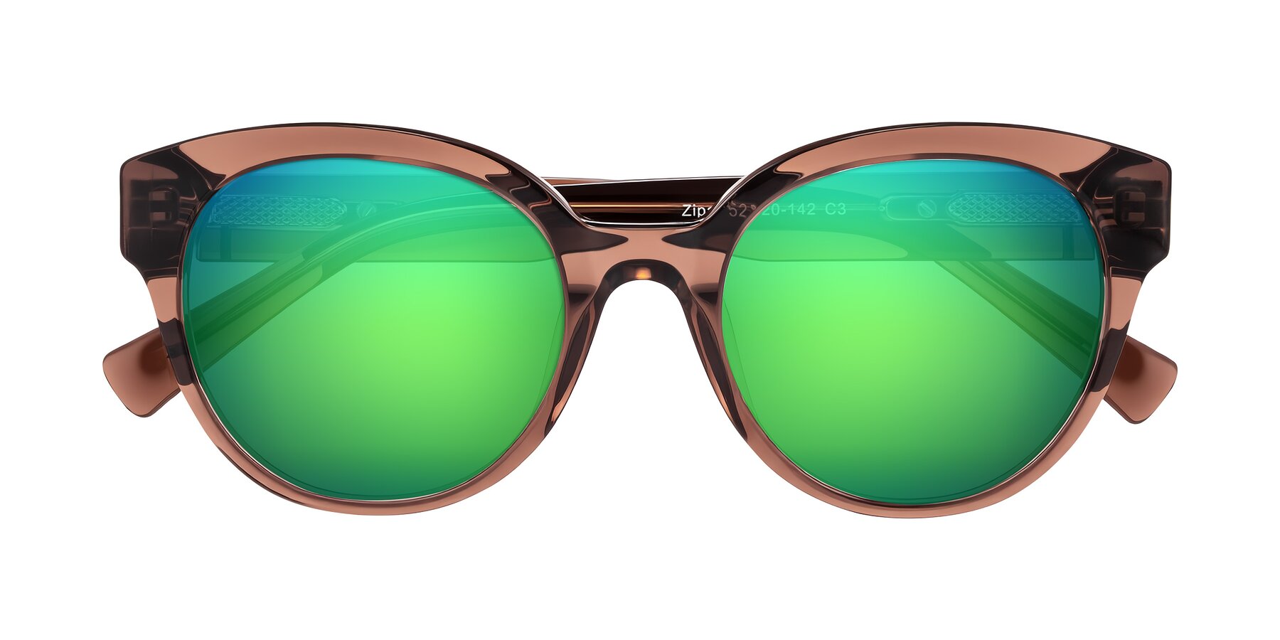 Folded Front of Zipa in Translucent Brown with Green Mirrored Lenses