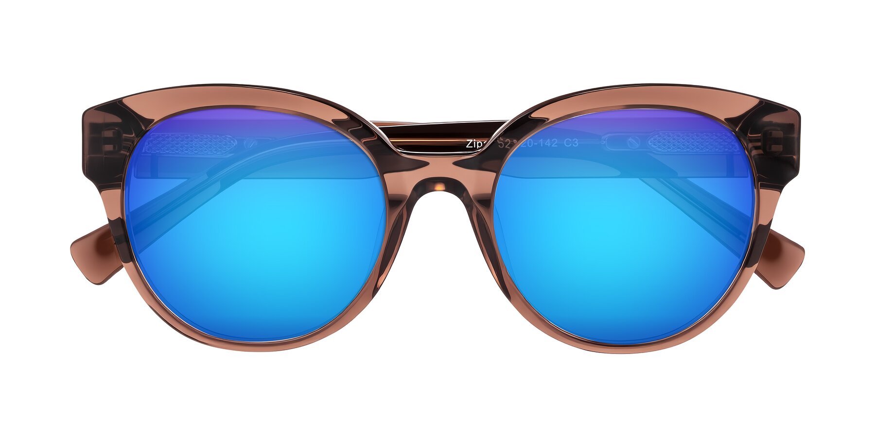 Folded Front of Zipa in Translucent Brown with Blue Mirrored Lenses