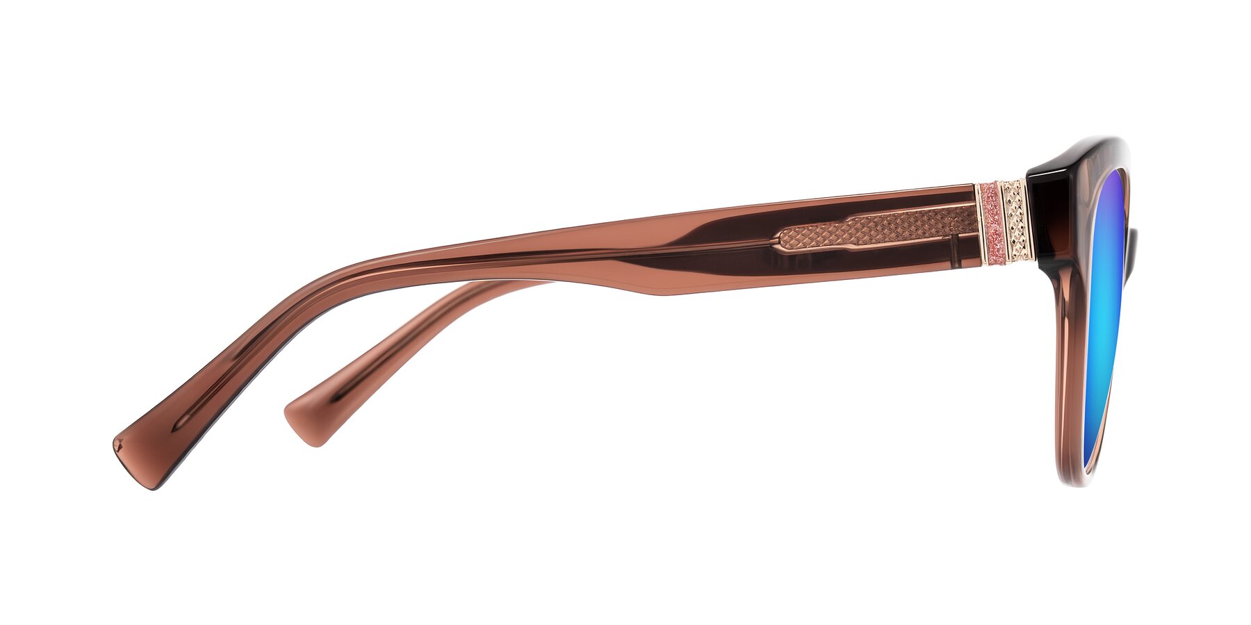 Side of Zipa in Translucent Brown with Blue Mirrored Lenses