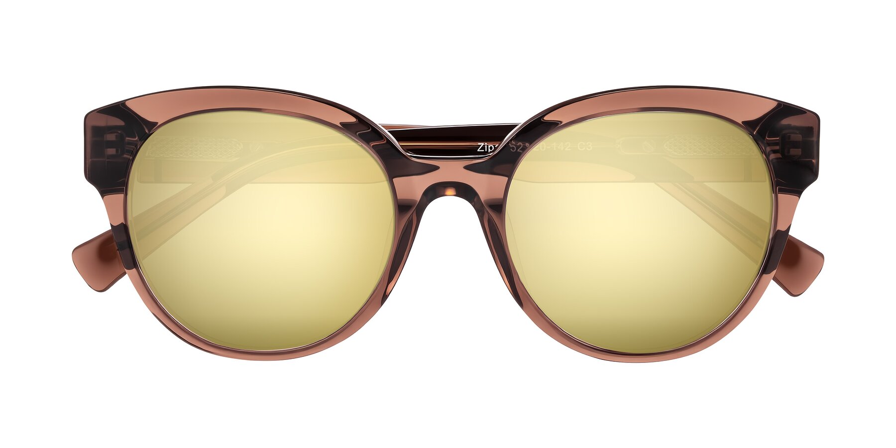 Folded Front of Zipa in Translucent Brown with Gold Mirrored Lenses