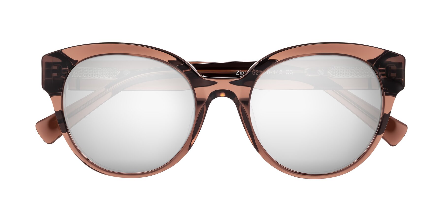 Folded Front of Zipa in Translucent Brown with Silver Mirrored Lenses