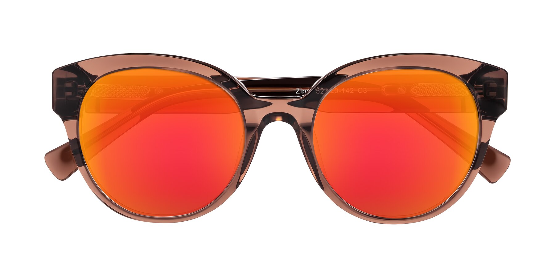 Folded Front of Zipa in Translucent Brown with Red Gold Mirrored Lenses