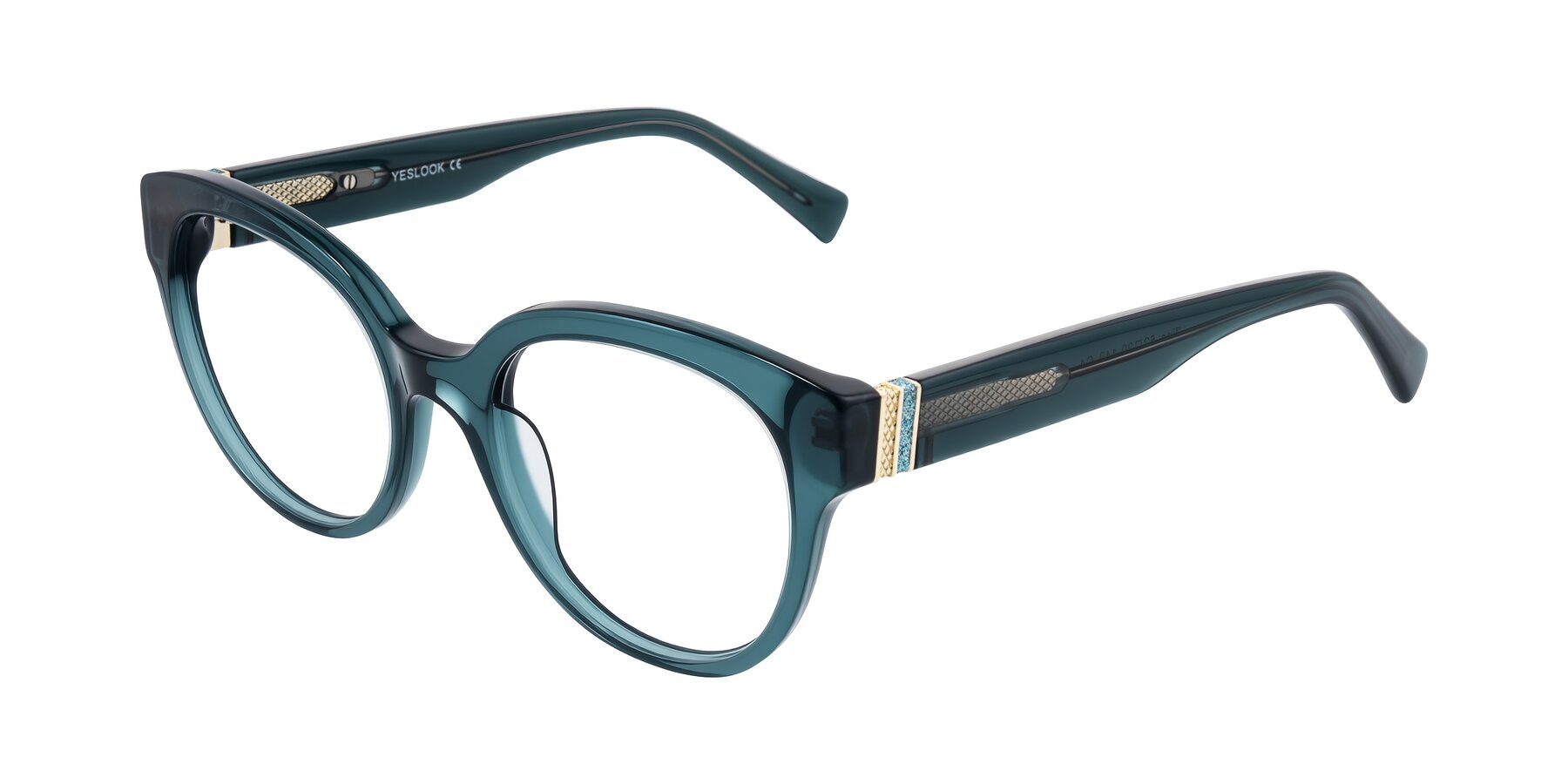 Angle of Zipa in Petrol Blue with Clear Eyeglass Lenses