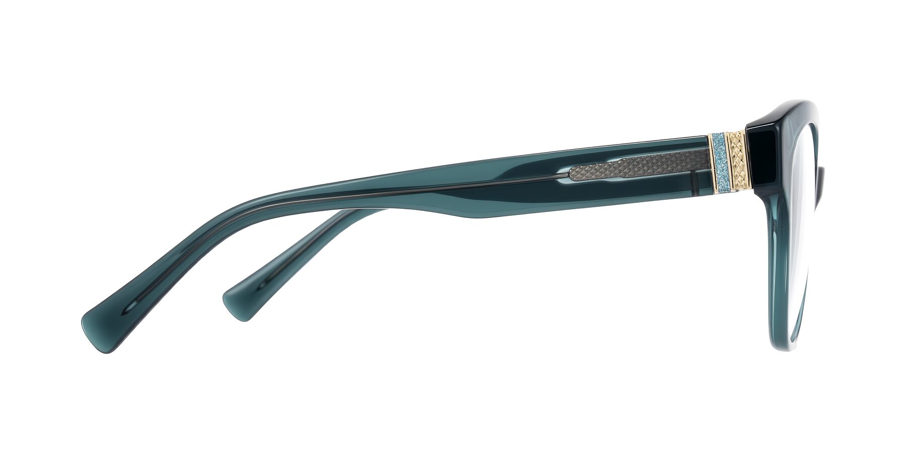 Side of Zipa in Petrol Blue with Clear Eyeglass Lenses