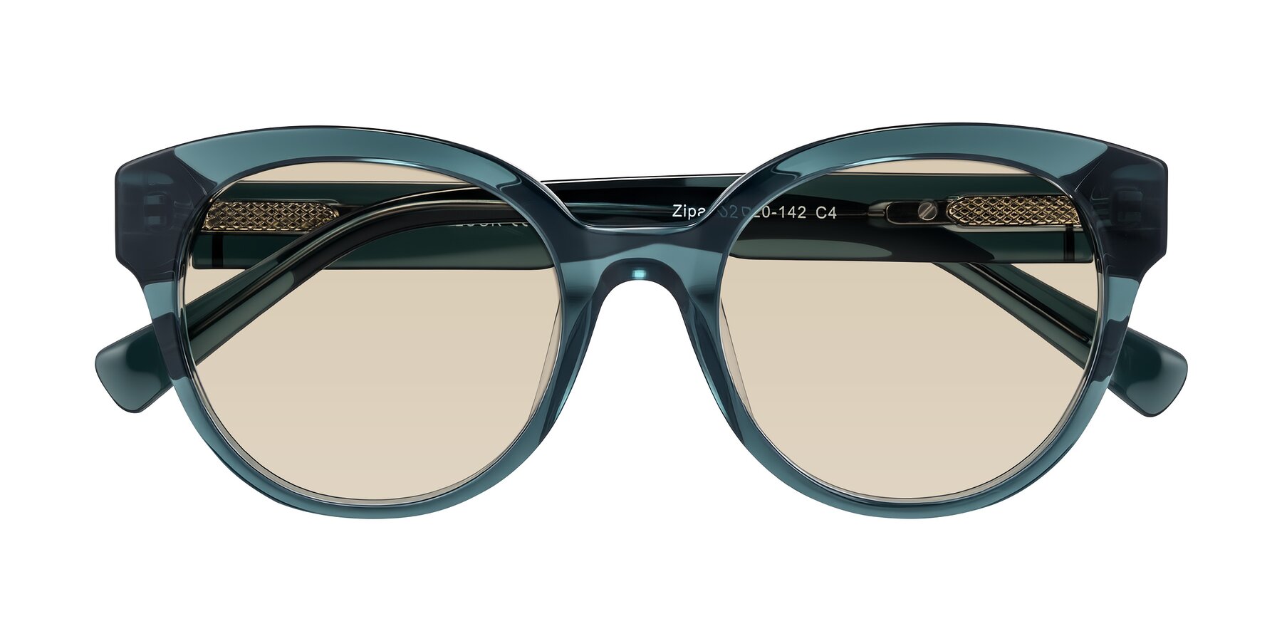 Folded Front of Zipa in Petrol Blue with Light Brown Tinted Lenses