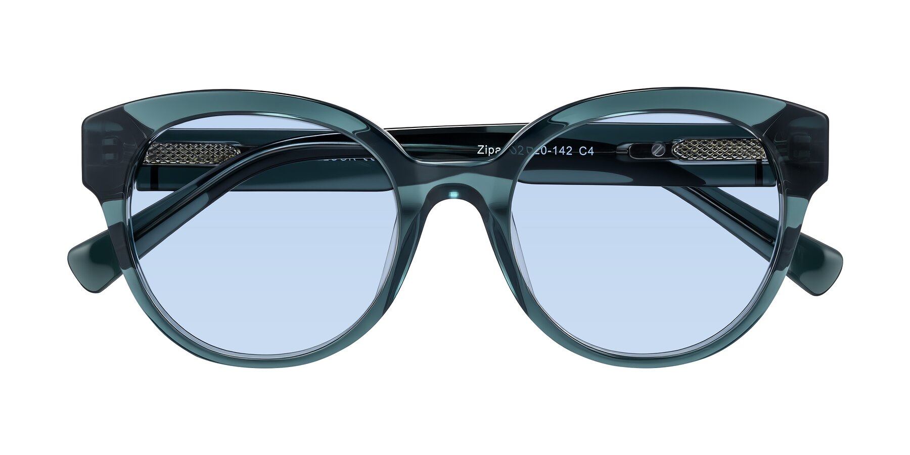 Folded Front of Zipa in Petrol Blue with Light Blue Tinted Lenses