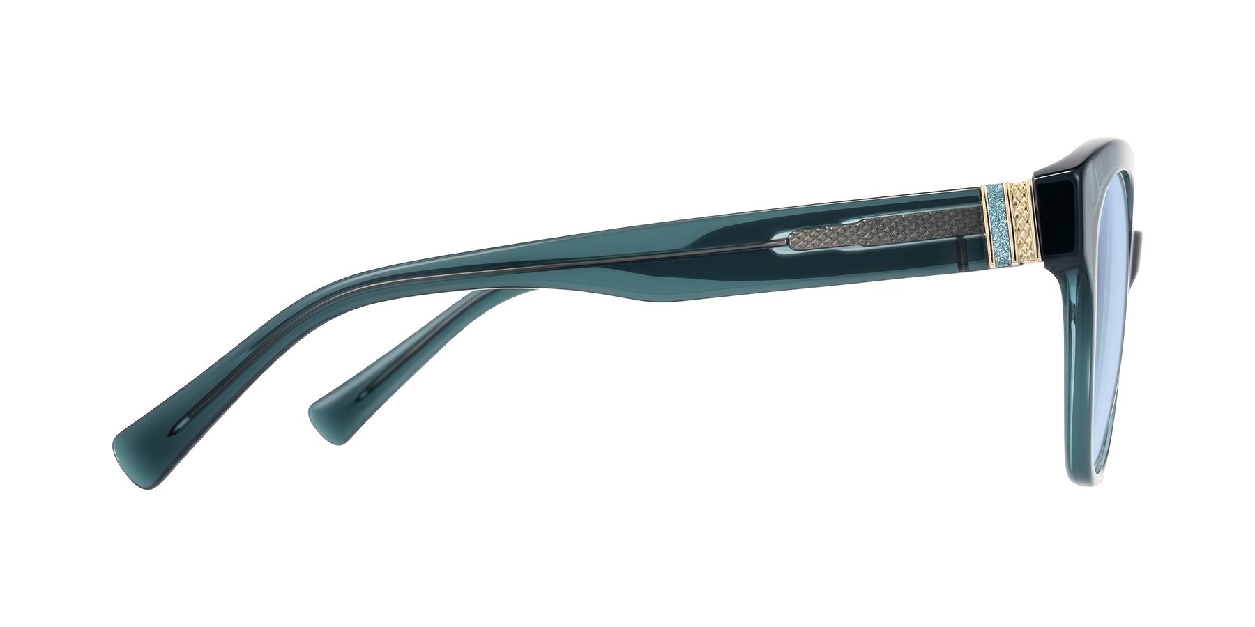 Side of Zipa in Petrol Blue with Light Blue Tinted Lenses