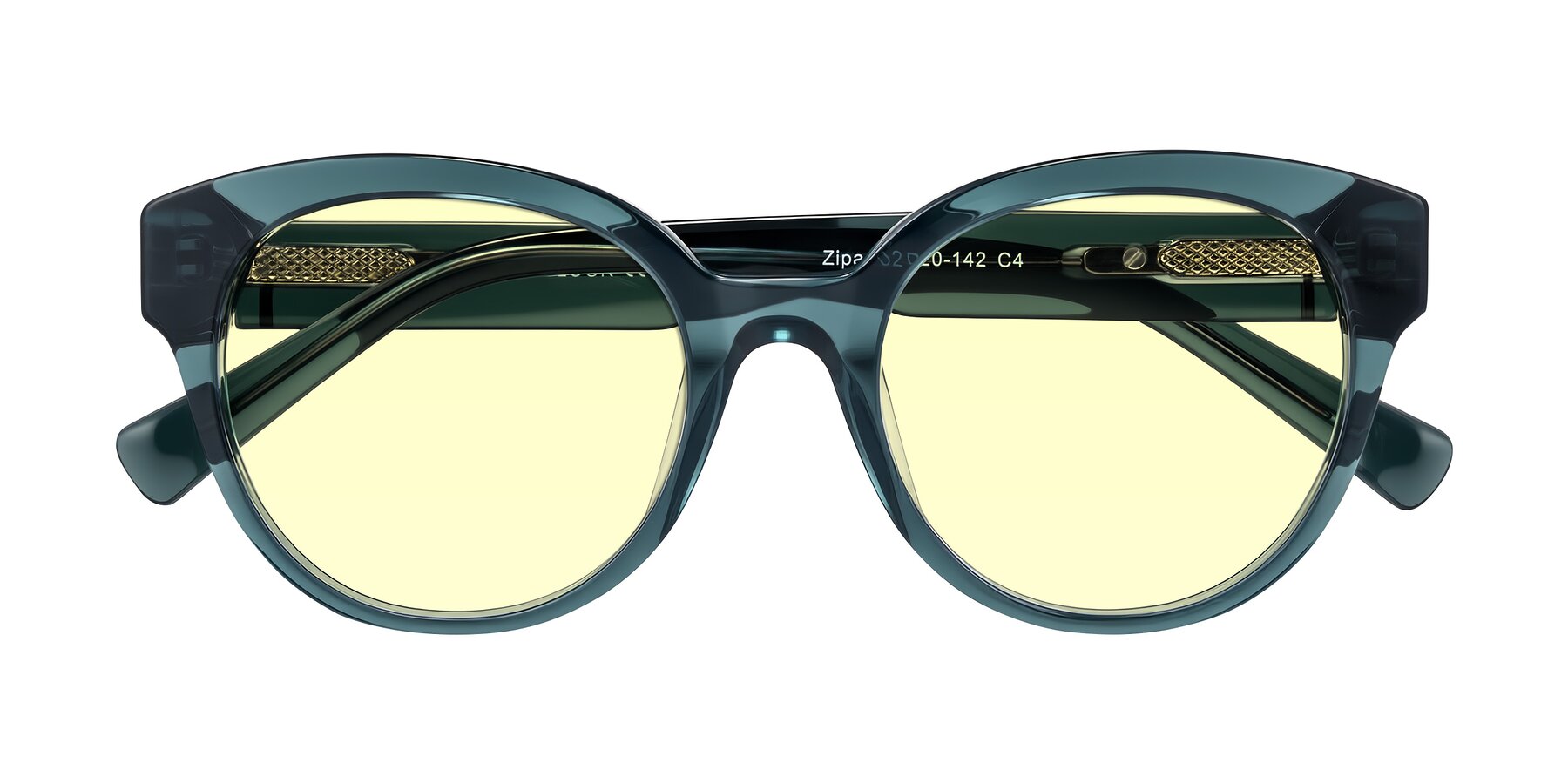 Folded Front of Zipa in Petrol Blue with Light Yellow Tinted Lenses