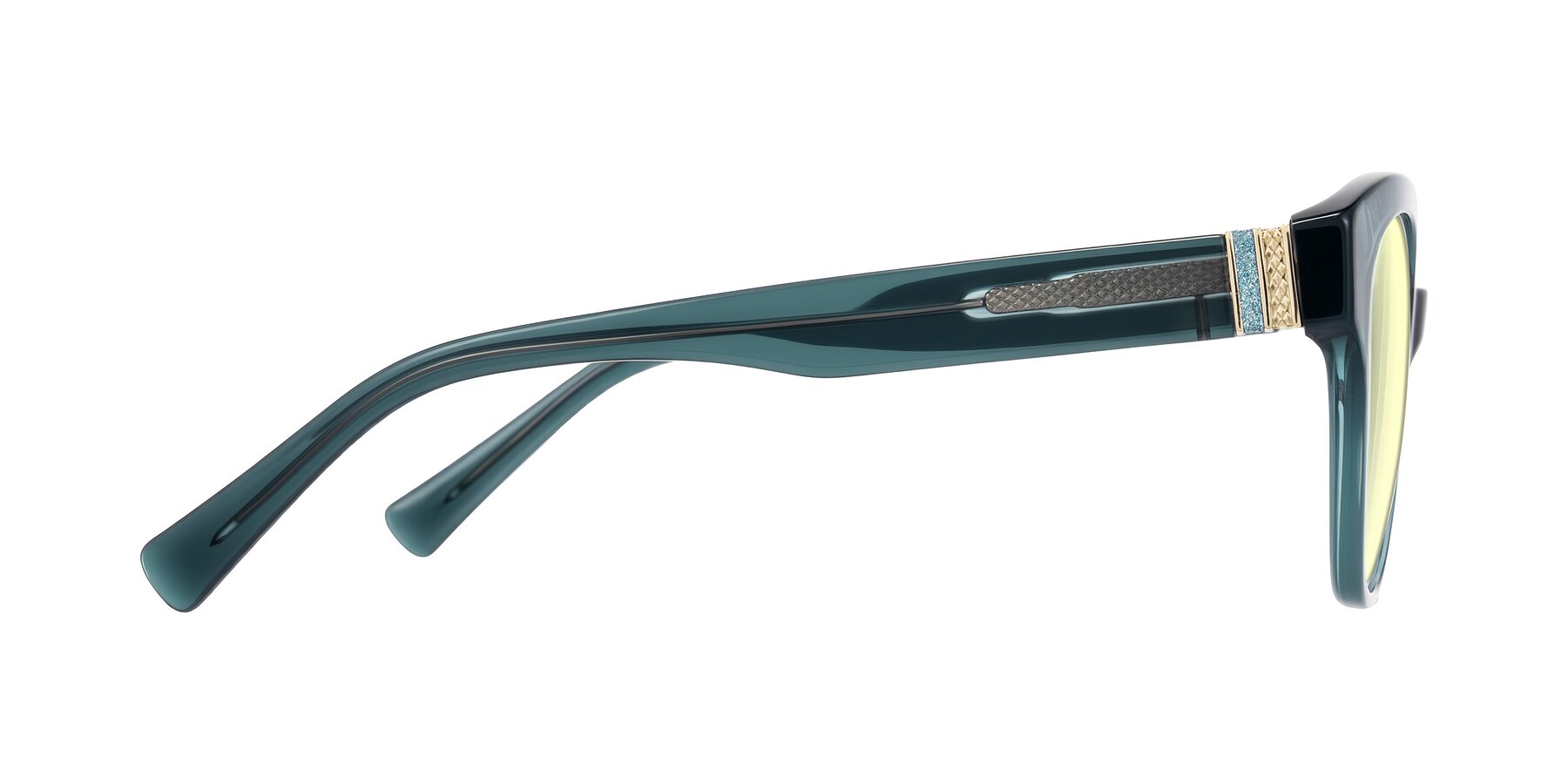 Side of Zipa in Petrol Blue with Light Yellow Tinted Lenses
