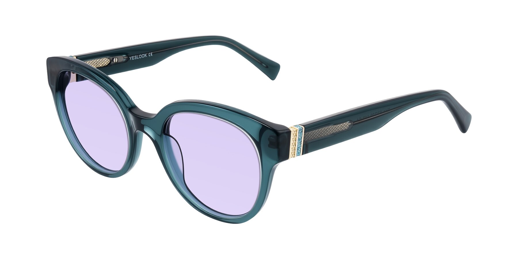 Angle of Zipa in Petrol Blue with Light Purple Tinted Lenses