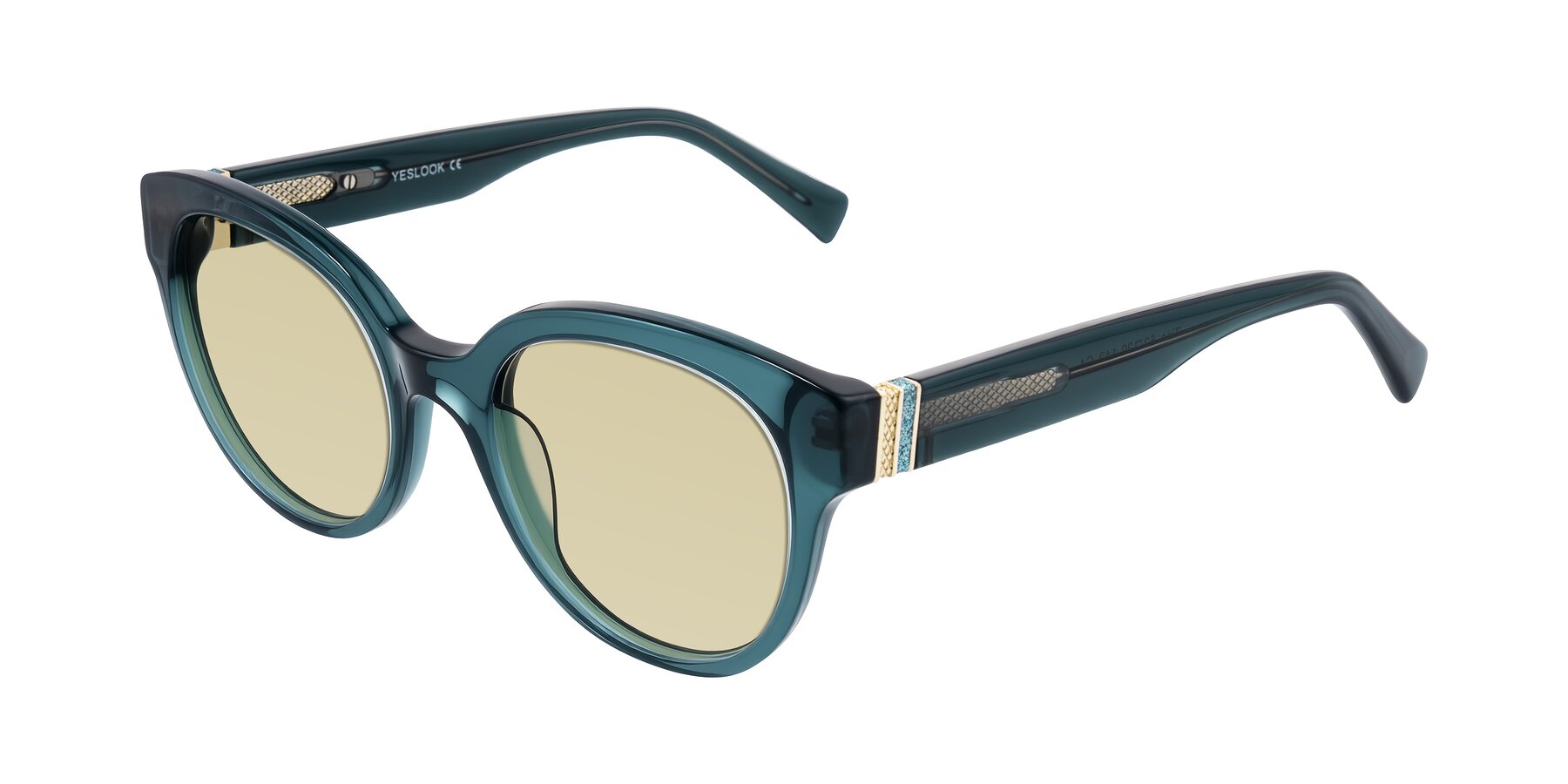 Angle of Zipa in Petrol Blue with Light Champagne Tinted Lenses