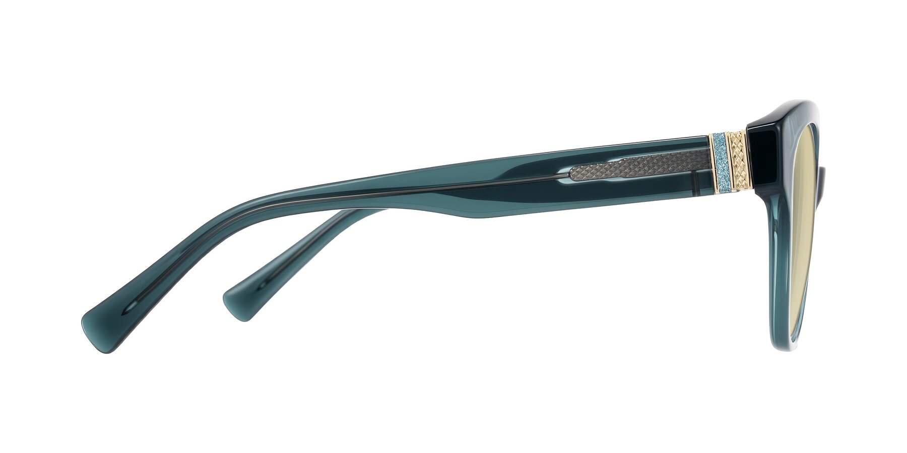 Side of Zipa in Petrol Blue with Light Champagne Tinted Lenses