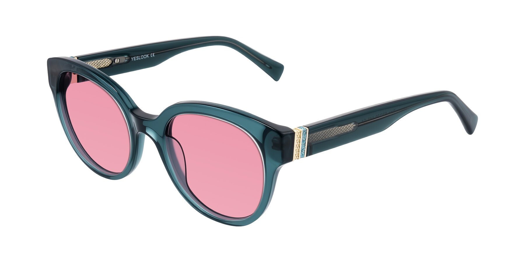 Angle of Zipa in Petrol Blue with Pink Tinted Lenses