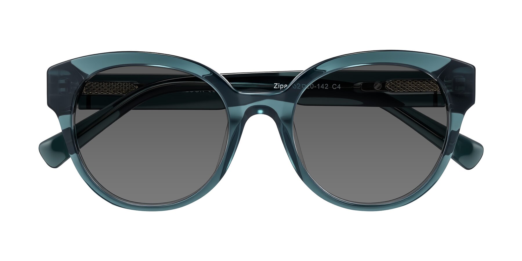 Folded Front of Zipa in Petrol Blue with Medium Gray Tinted Lenses