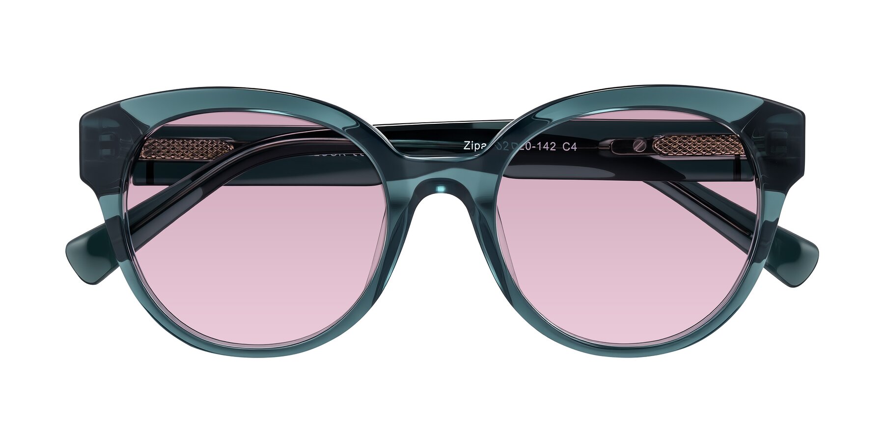 Folded Front of Zipa in Petrol Blue with Light Wine Tinted Lenses