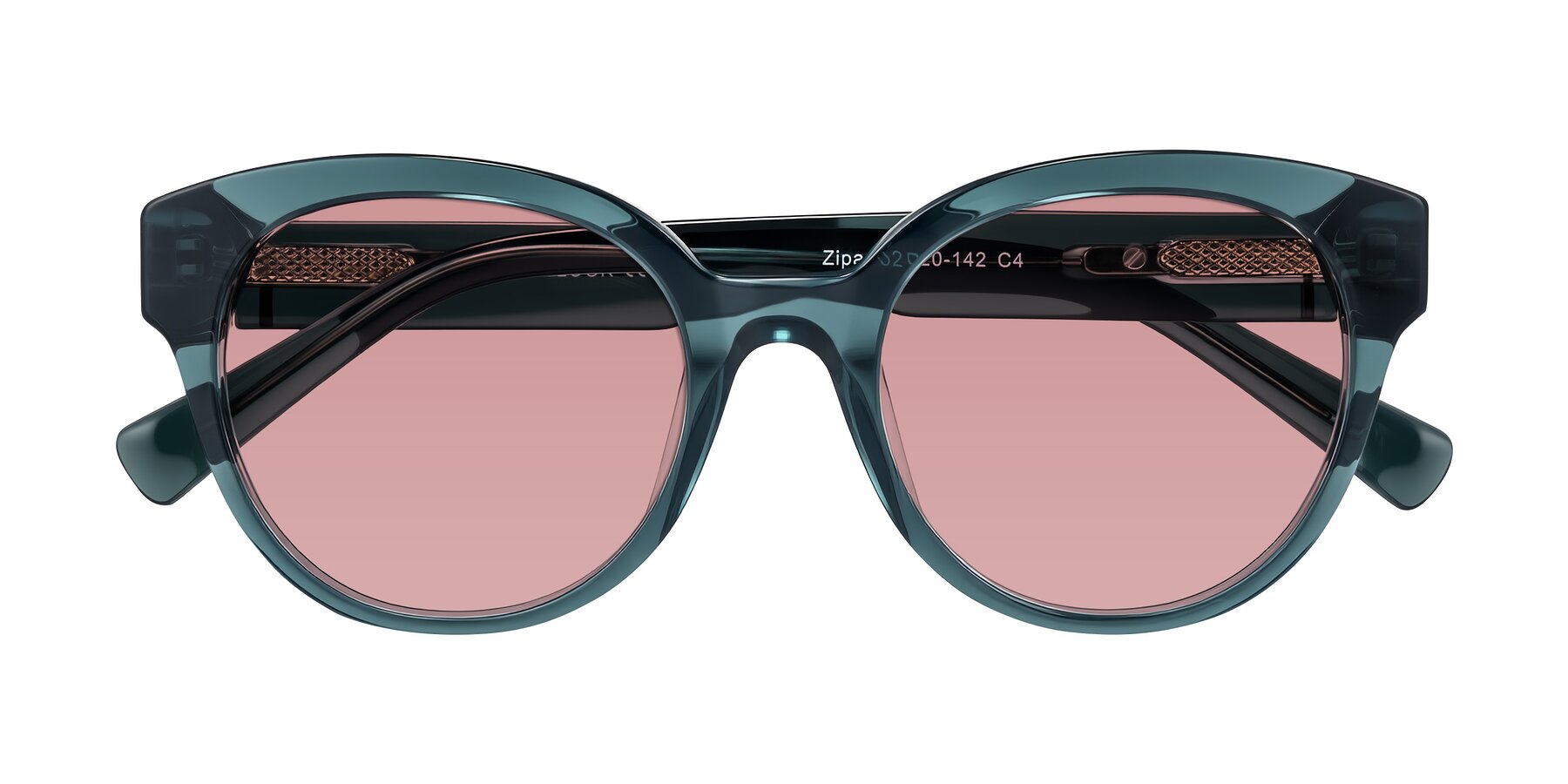 Folded Front of Zipa in Petrol Blue with Medium Garnet Tinted Lenses