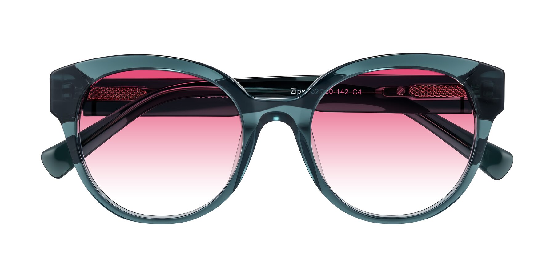 Folded Front of Zipa in Petrol Blue with Pink Gradient Lenses