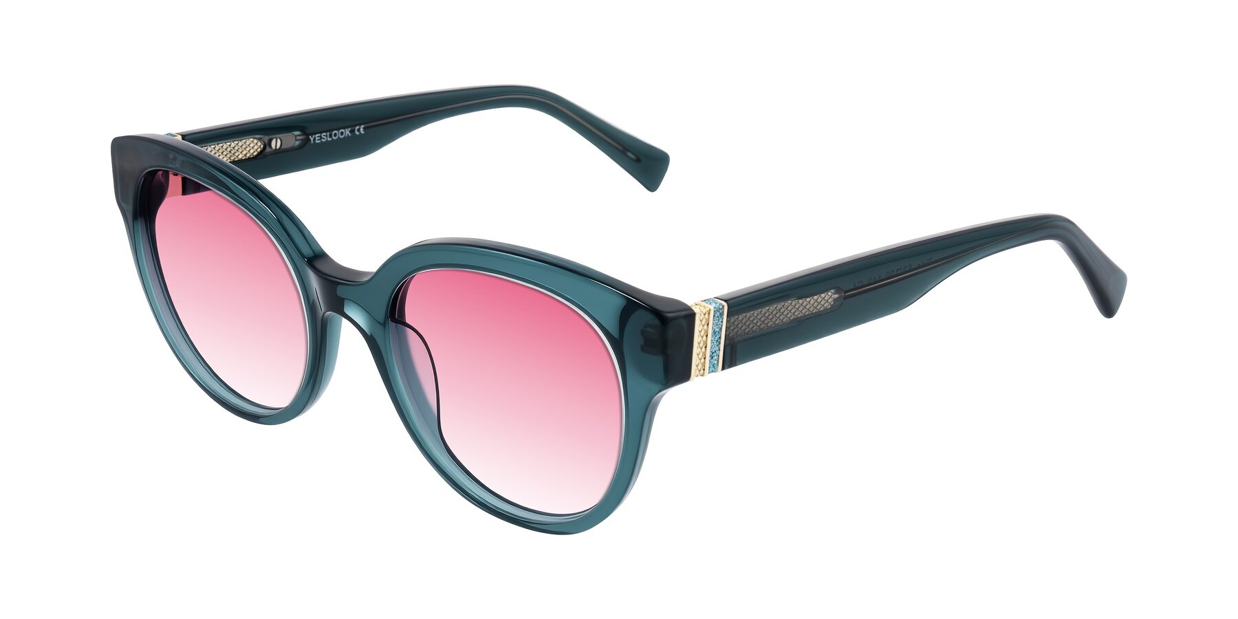 Angle of Zipa in Petrol Blue with Pink Gradient Lenses
