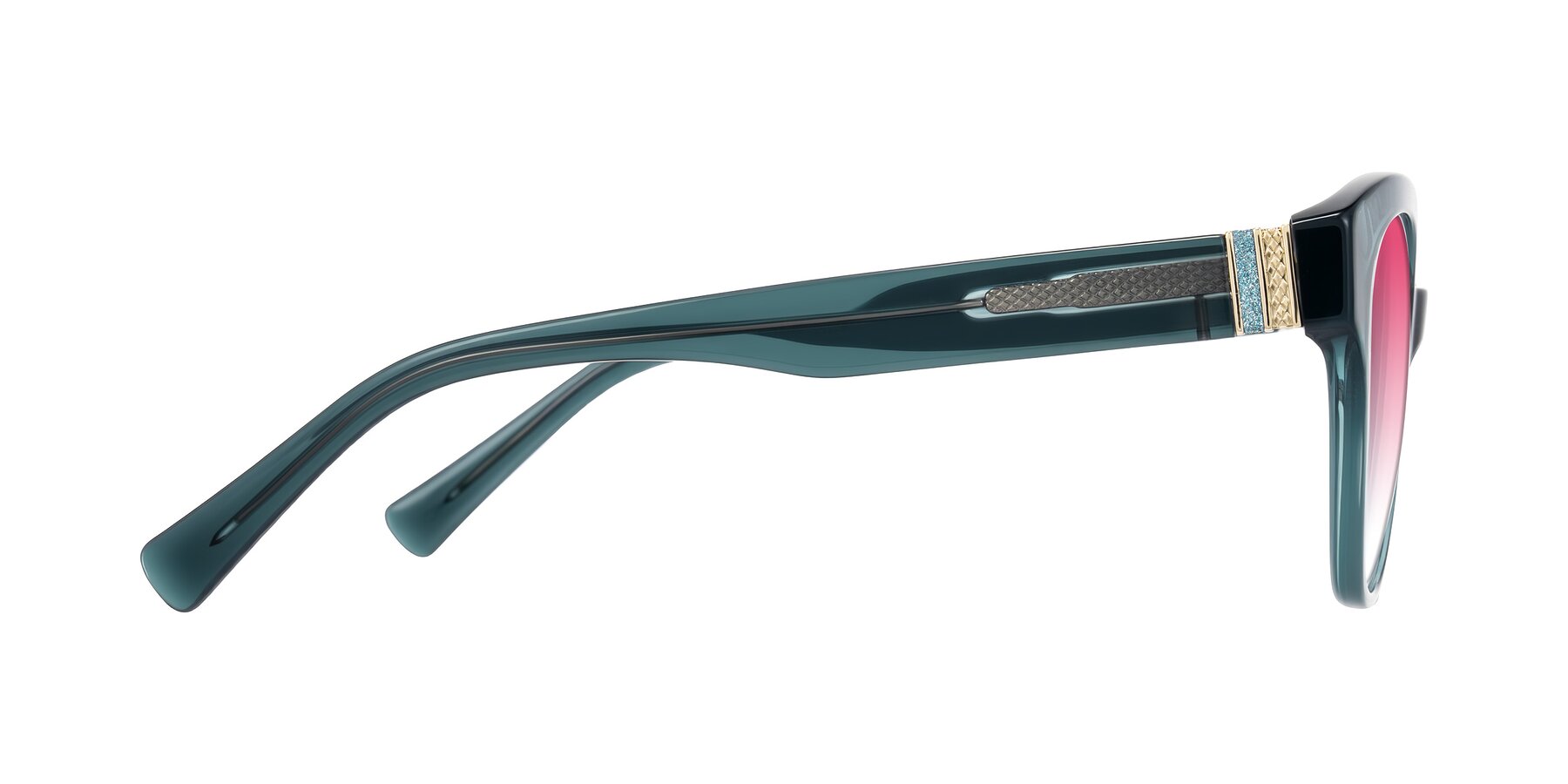 Side of Zipa in Petrol Blue with Pink Gradient Lenses