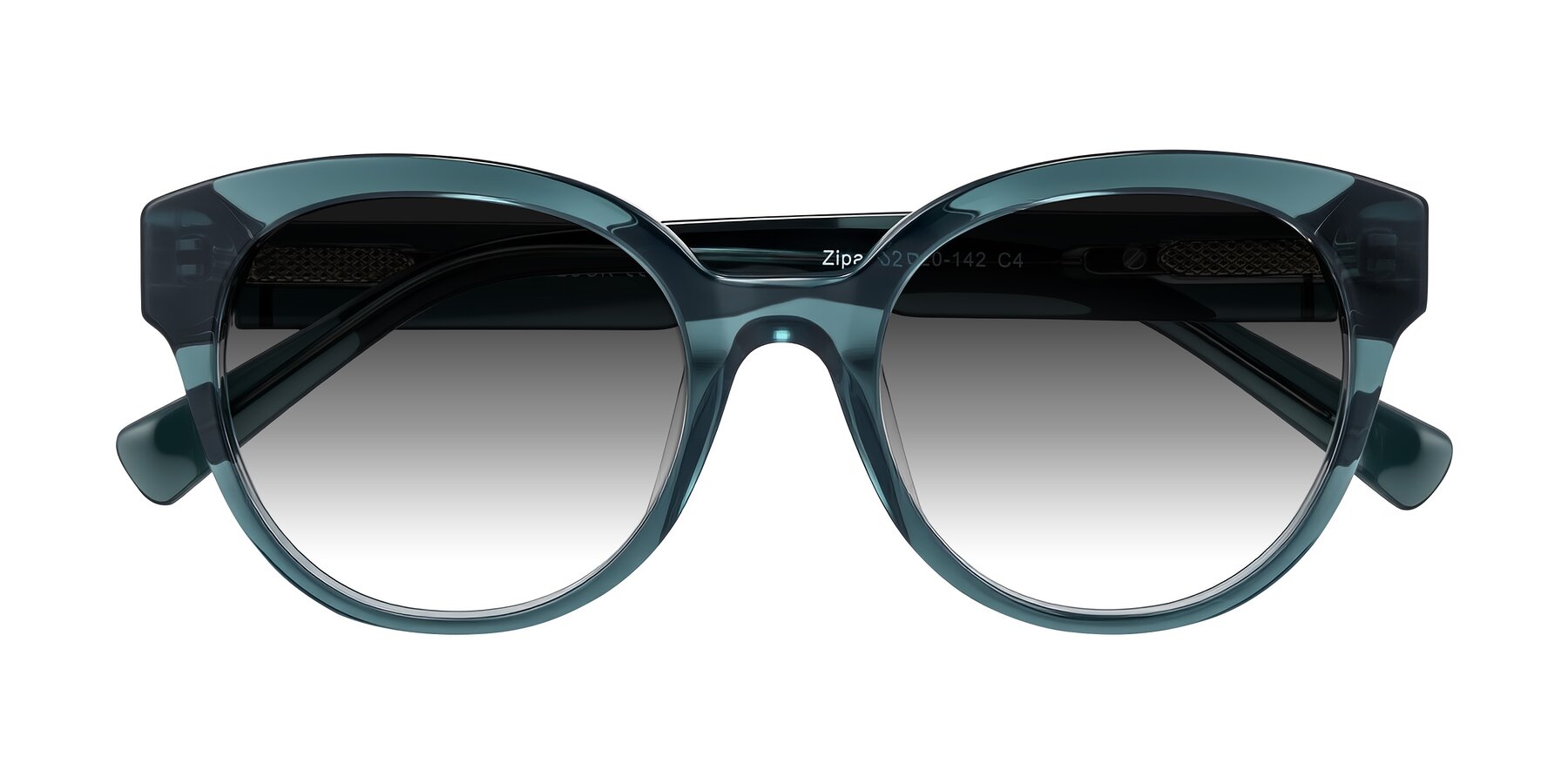 Folded Front of Zipa in Petrol Blue with Gray Gradient Lenses