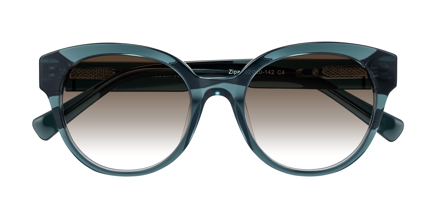 Folded Front of Zipa in Petrol Blue with Brown Gradient Lenses